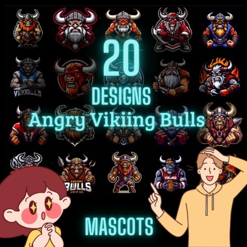 20 Angry Viking Bull Mascots – Powerful Logo Pack for Gamers and Merchandise cover image.