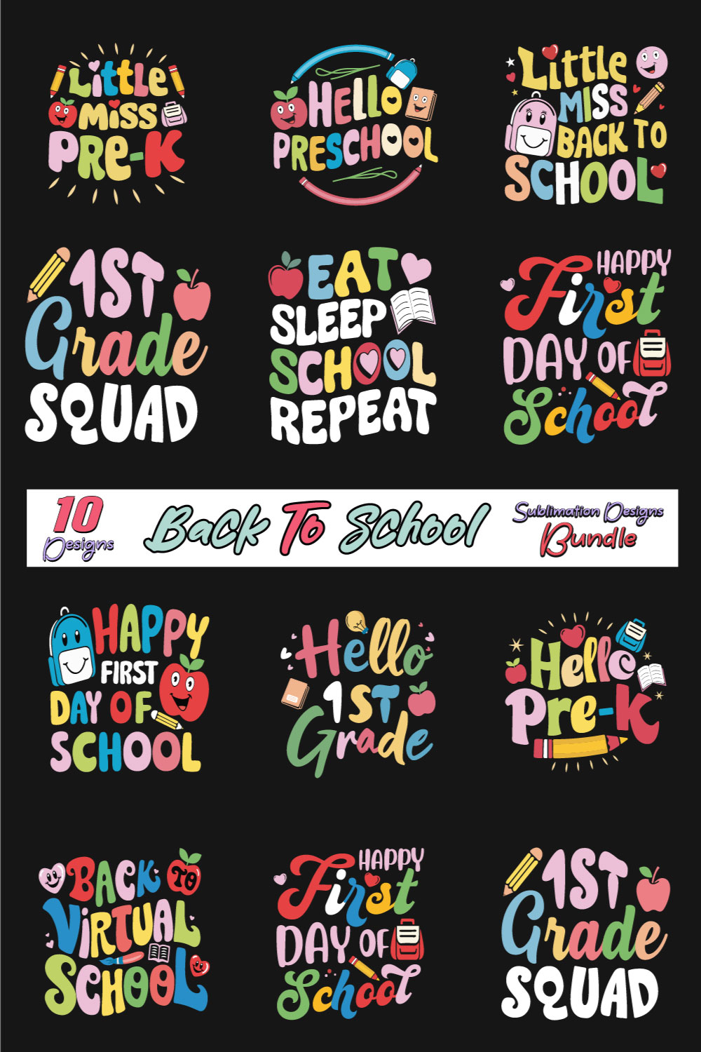 Back to School Sublimation Bundle 6 pinterest preview image.