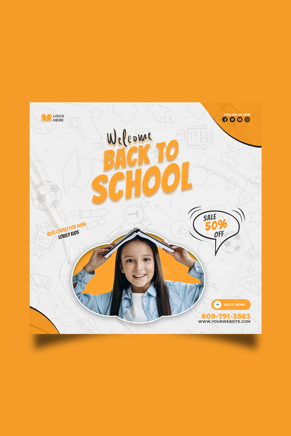 Back to school admission media post design template pinterest preview image.