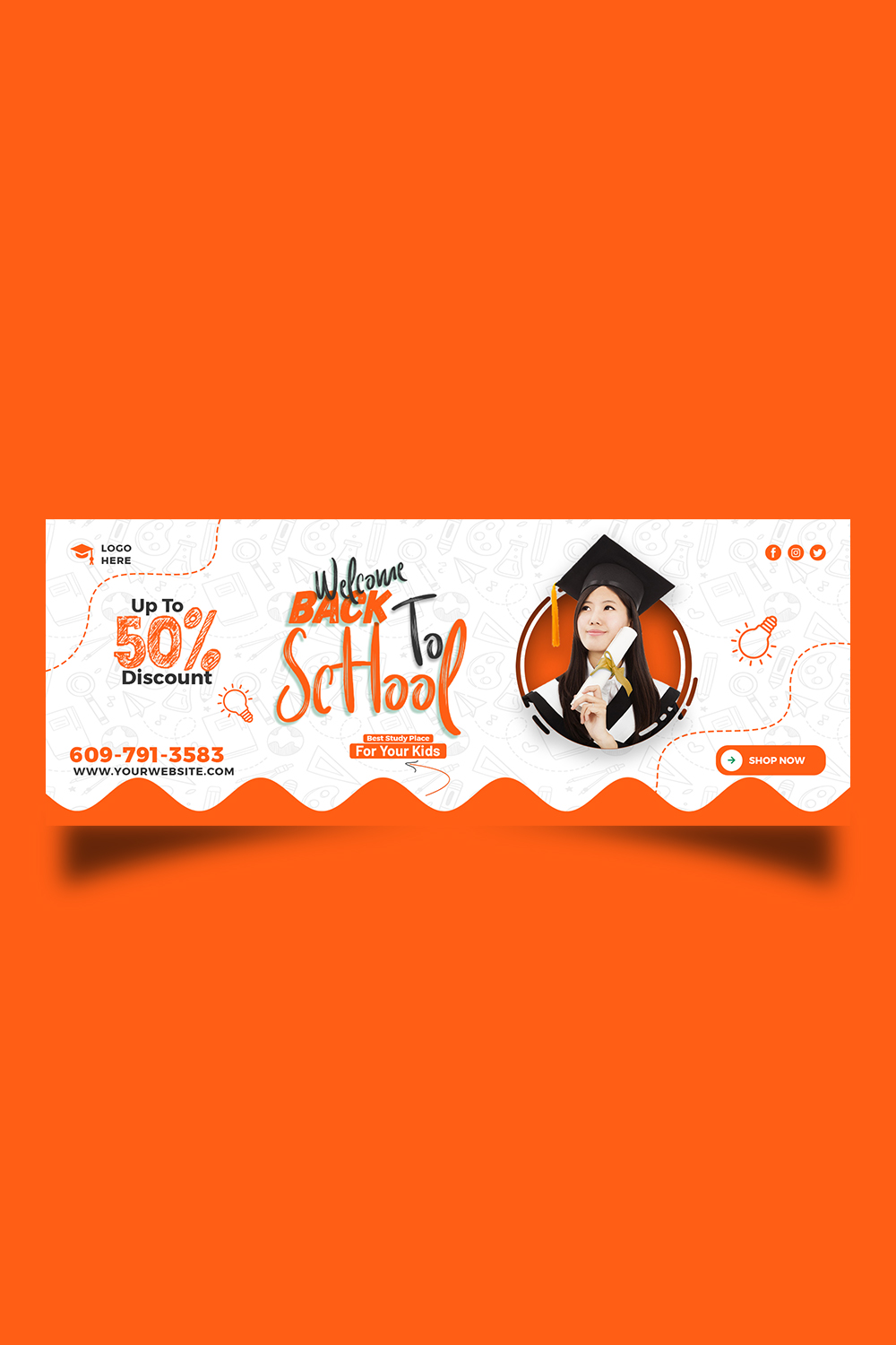 Back to school social media banner or Facebook cover design pinterest preview image.