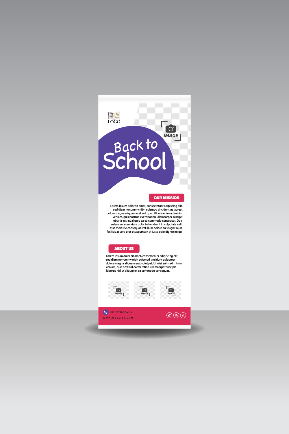 Back to school admission roll up banner pinterest preview image.