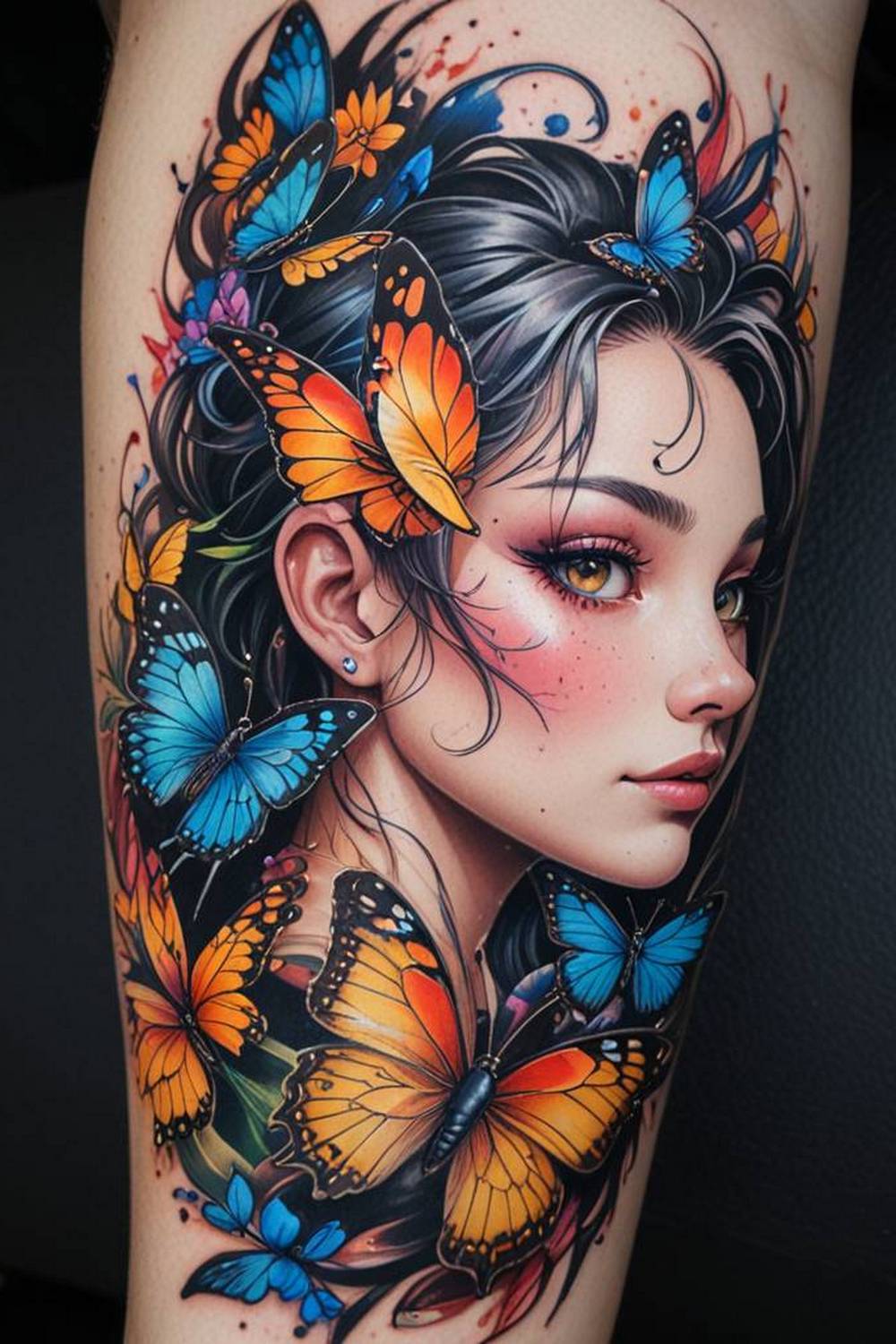 Tattoo Set #5 – Girl, Flowers, Butterflies (52 Sketch) pinterest preview image.