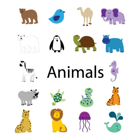 Set of animals collection arranged in alphabetical order Domestic animals/ pets - collection of funny vector clip-arts (dog, cat, turtle, goldfish, rabbit, guinea pig, snake, parrot cover image.