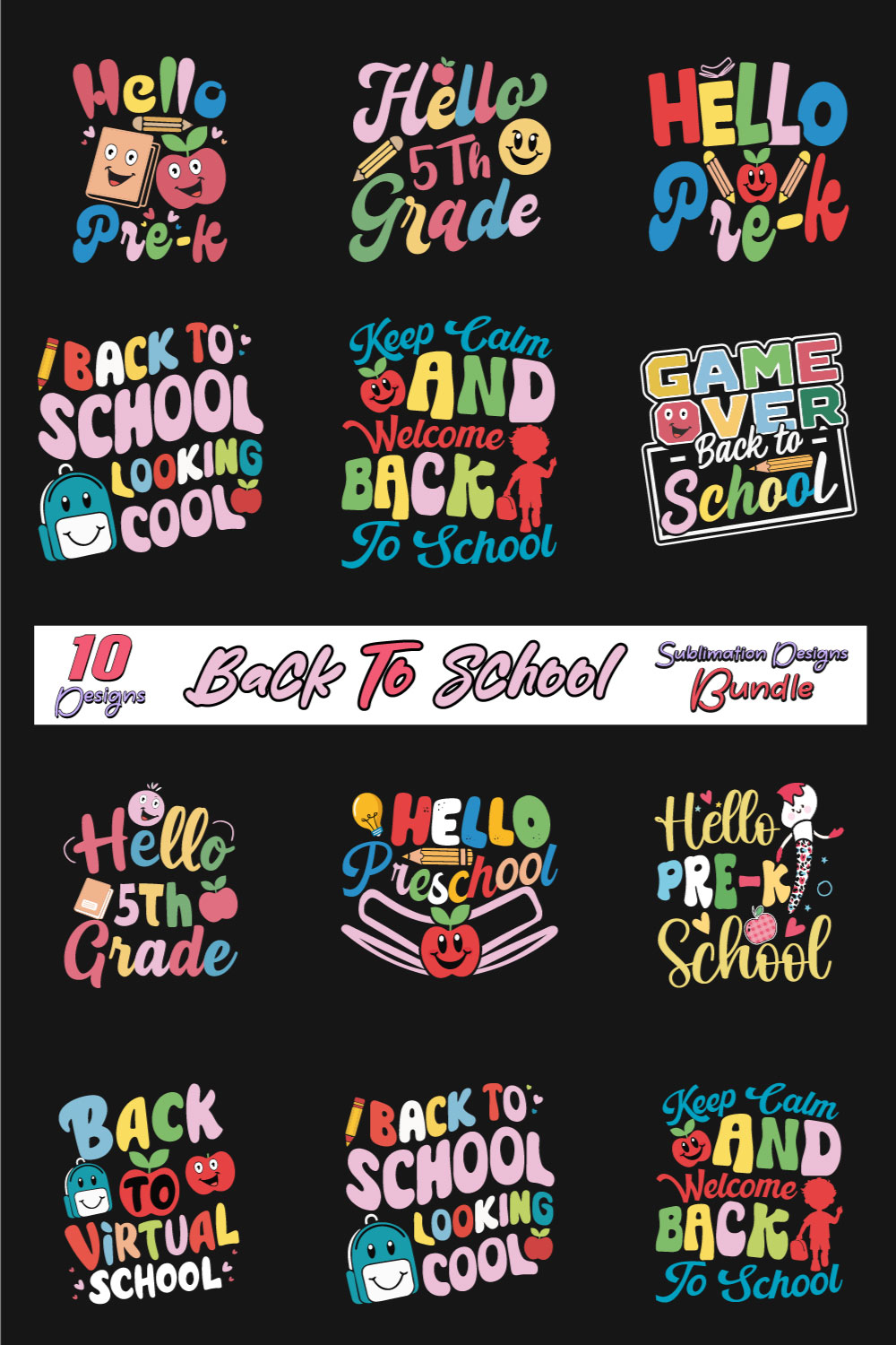 Back to School Sublimation Bundle 8 pinterest preview image.