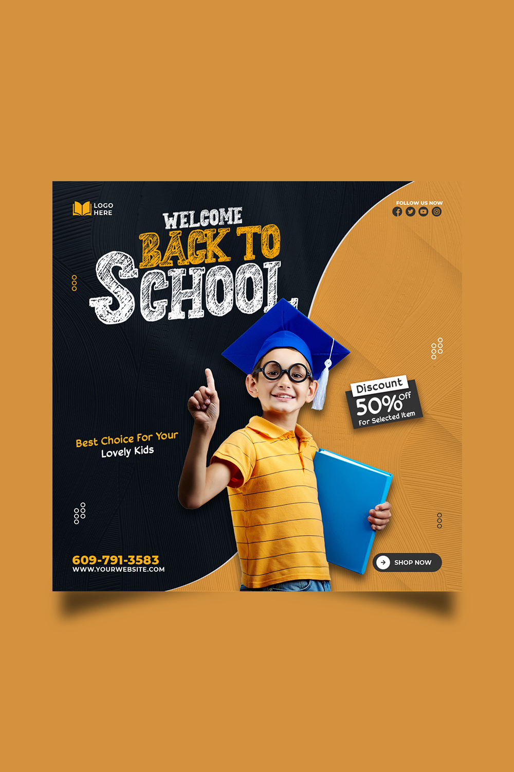 Back to school admission media post design template pinterest preview image.