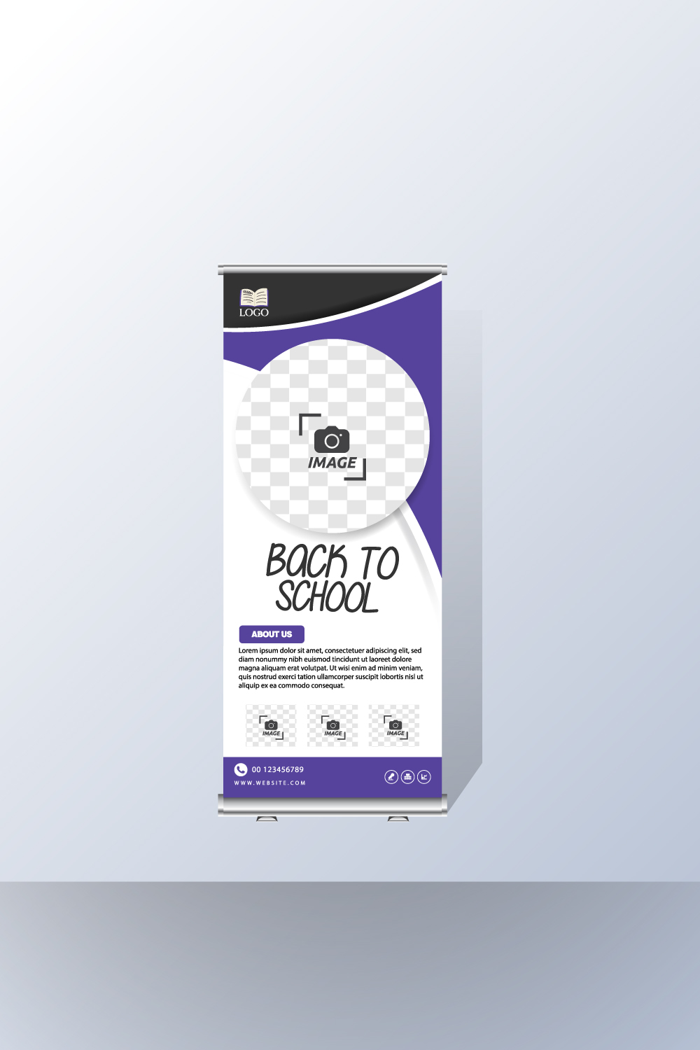 Back to school admission roll up banner pinterest preview image.