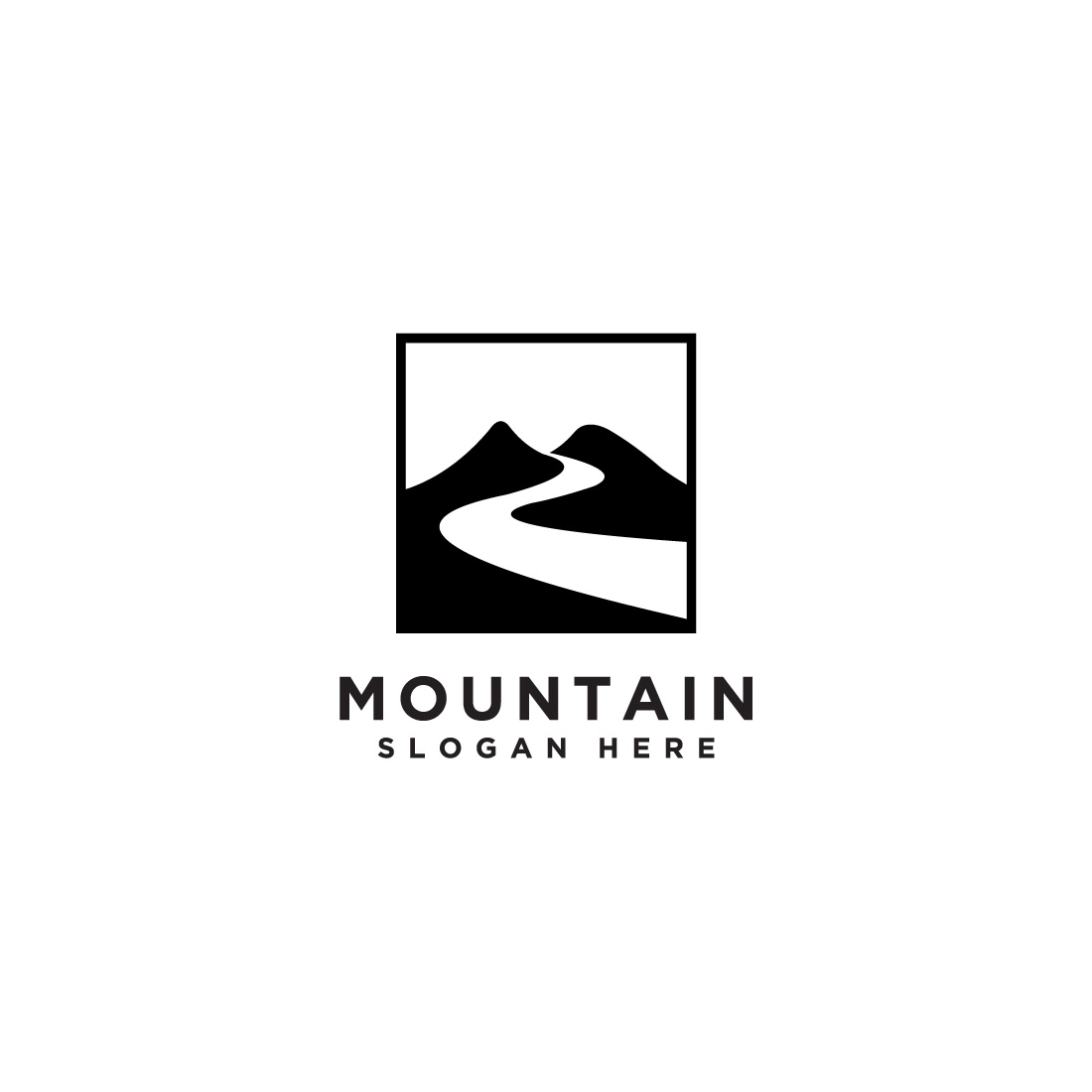 mountain river logo design template preview image.