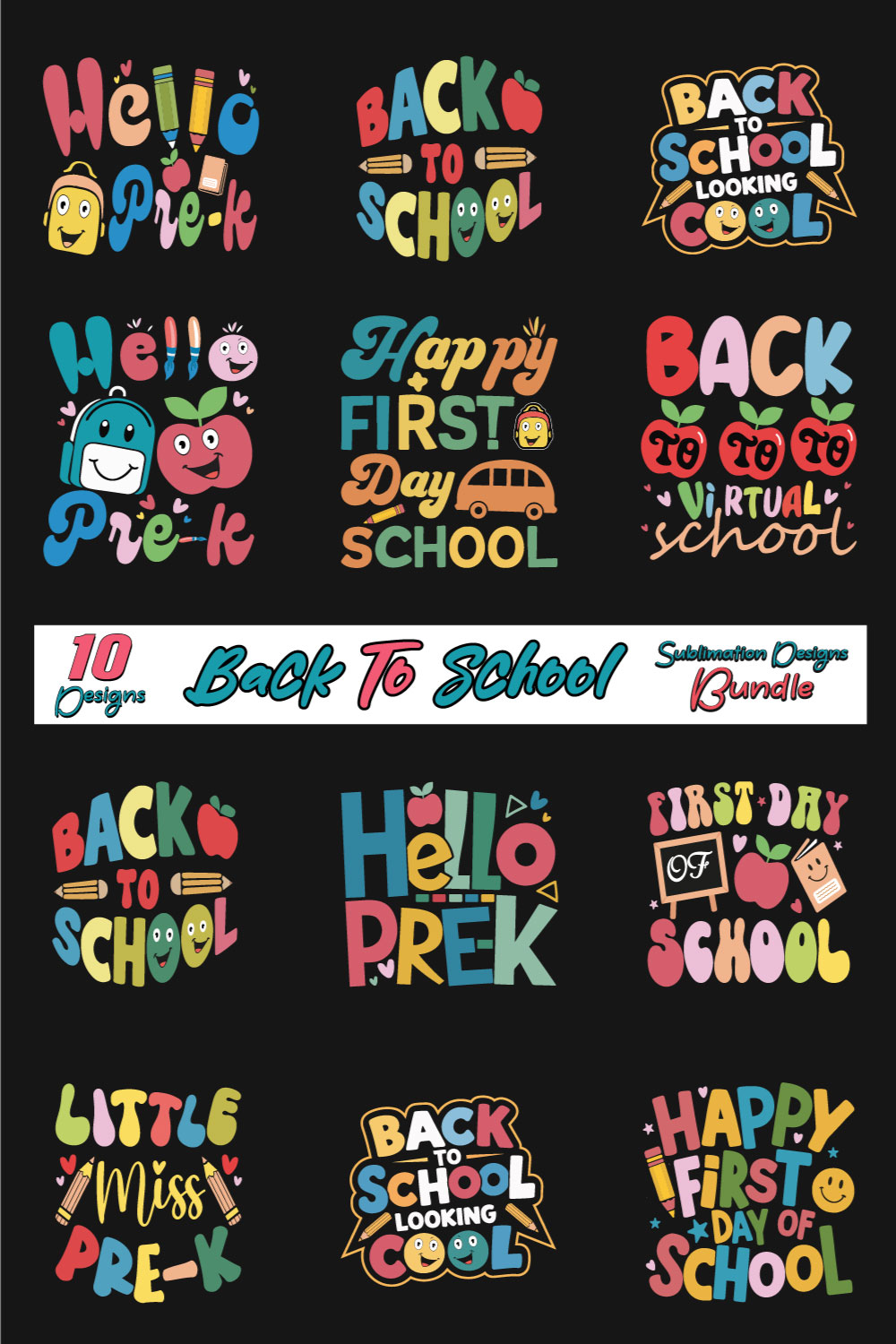 Back to School Sublimation Bundle 7 pinterest preview image.