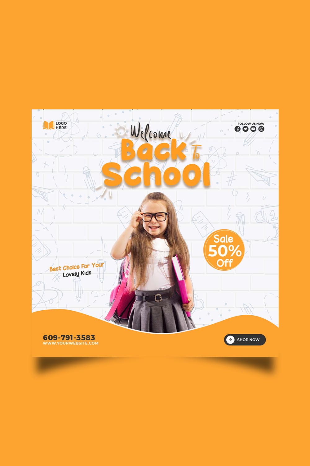 Back to school admission media post design template pinterest preview image.