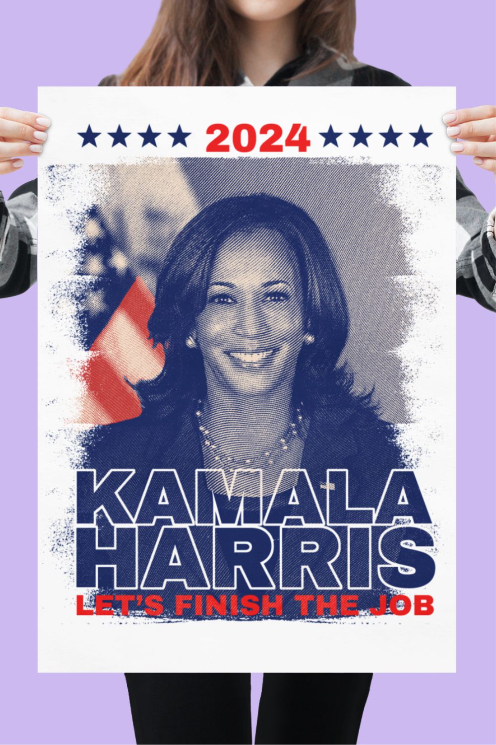 2024 Kamala Harris Let's Finish The Job Shirt Sublimation Design, President Kamala Harris 2024 Shirt PNG, Kamala Harris pinterest preview image.