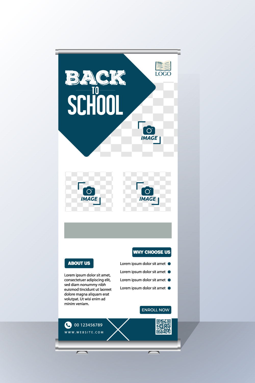 Back to school admission roll up banner pinterest preview image.