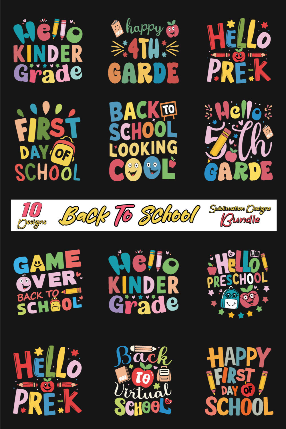 Back to School Sublimation Bundle 9 pinterest preview image.