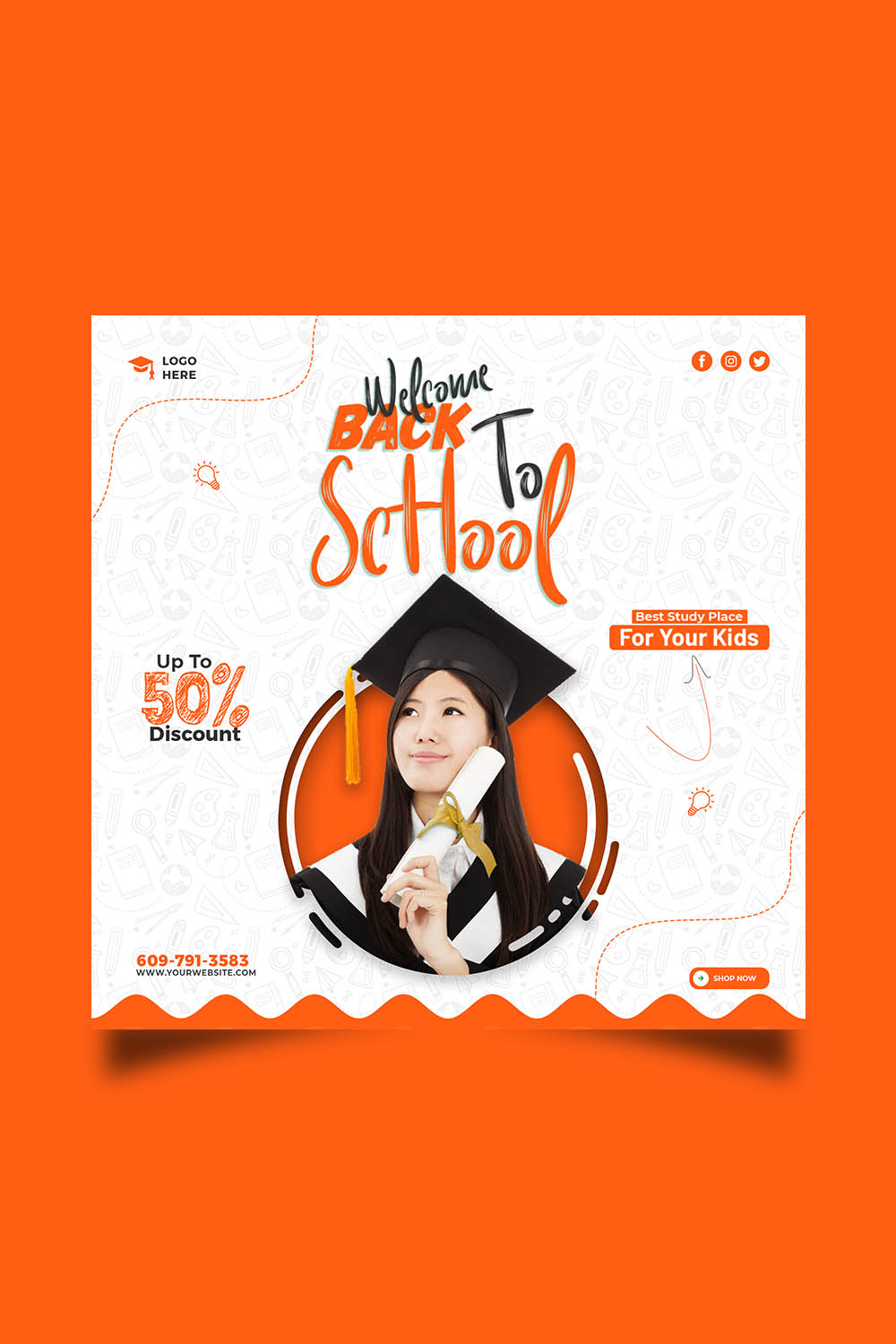 Back to school admission media post design template pinterest preview image.