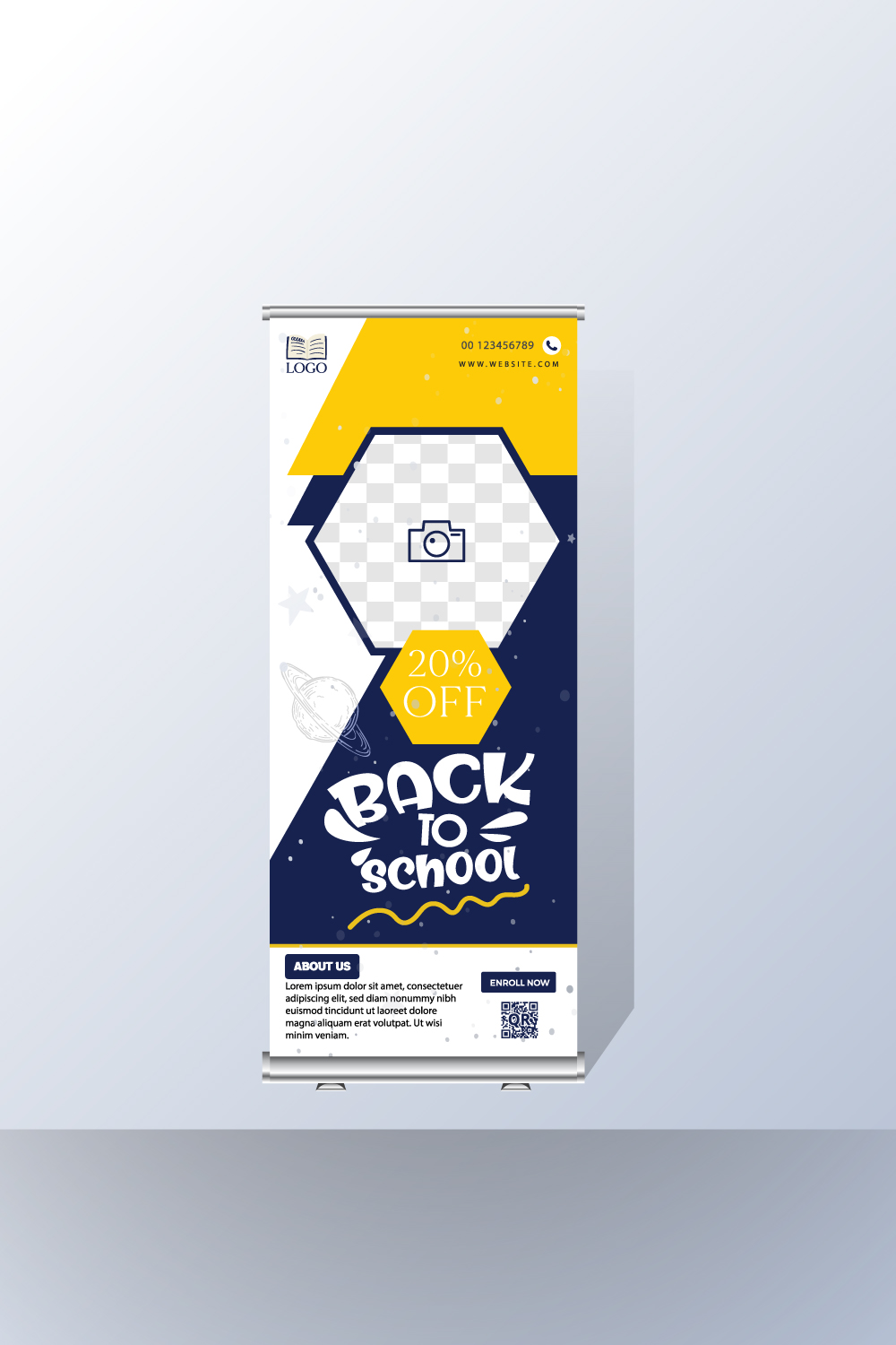 Back to school admission roll up banner pinterest preview image.