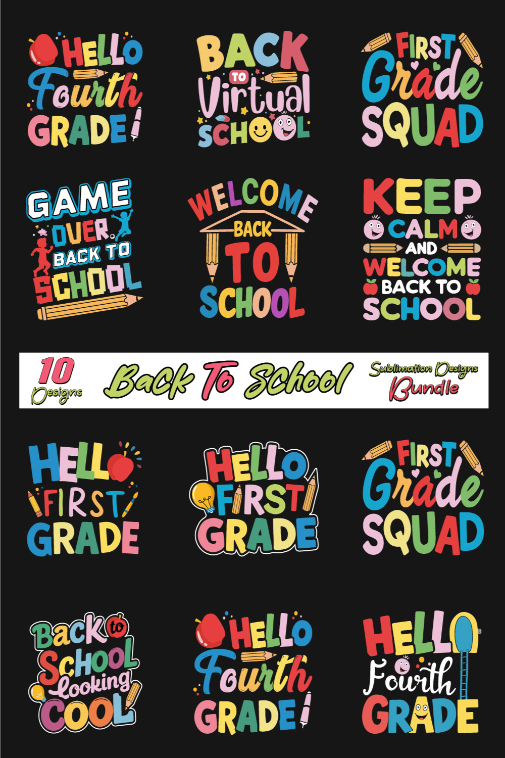 Back to School Sublimation Bundle 10 pinterest preview image.