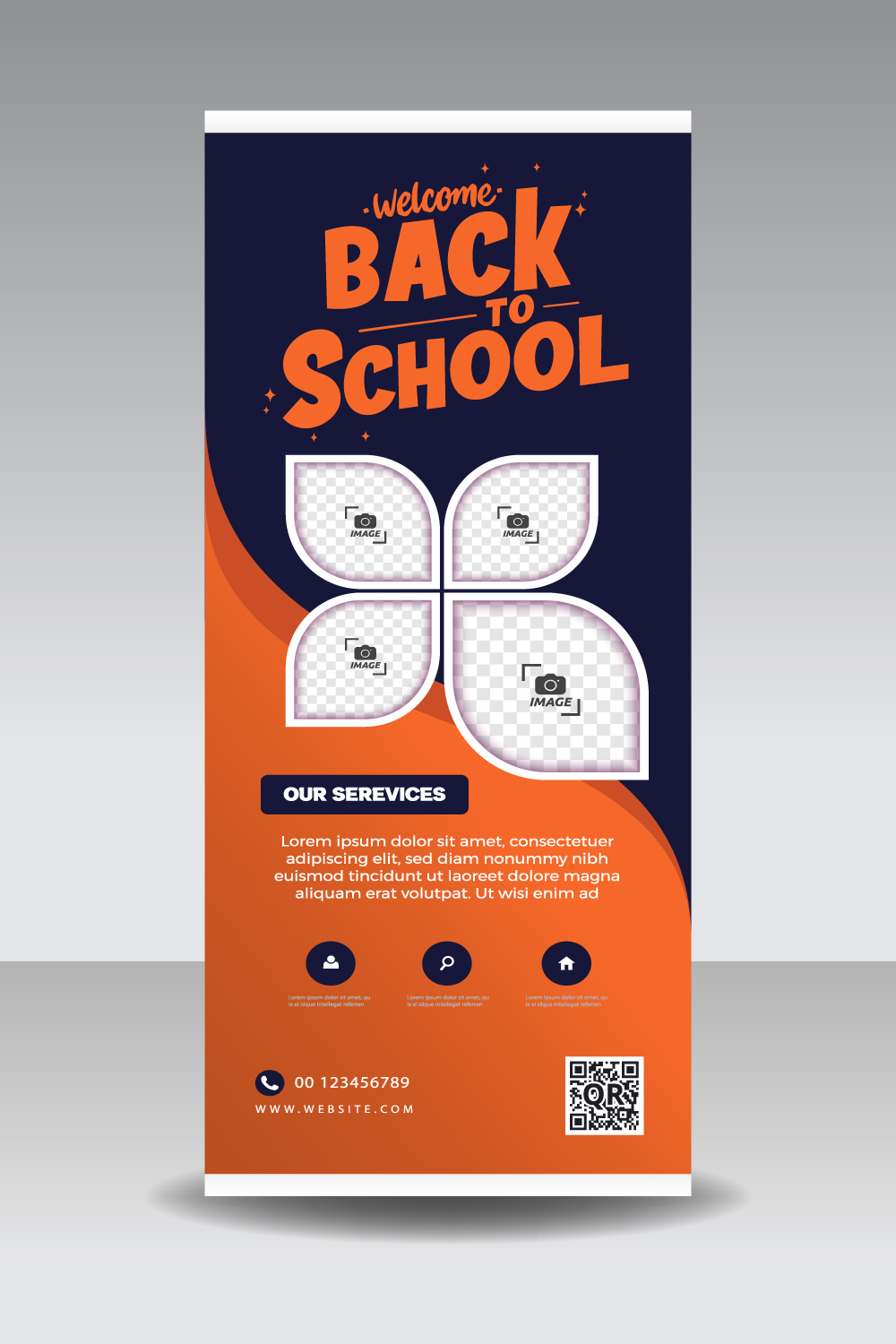 Back to school admission roll up banner pinterest preview image.