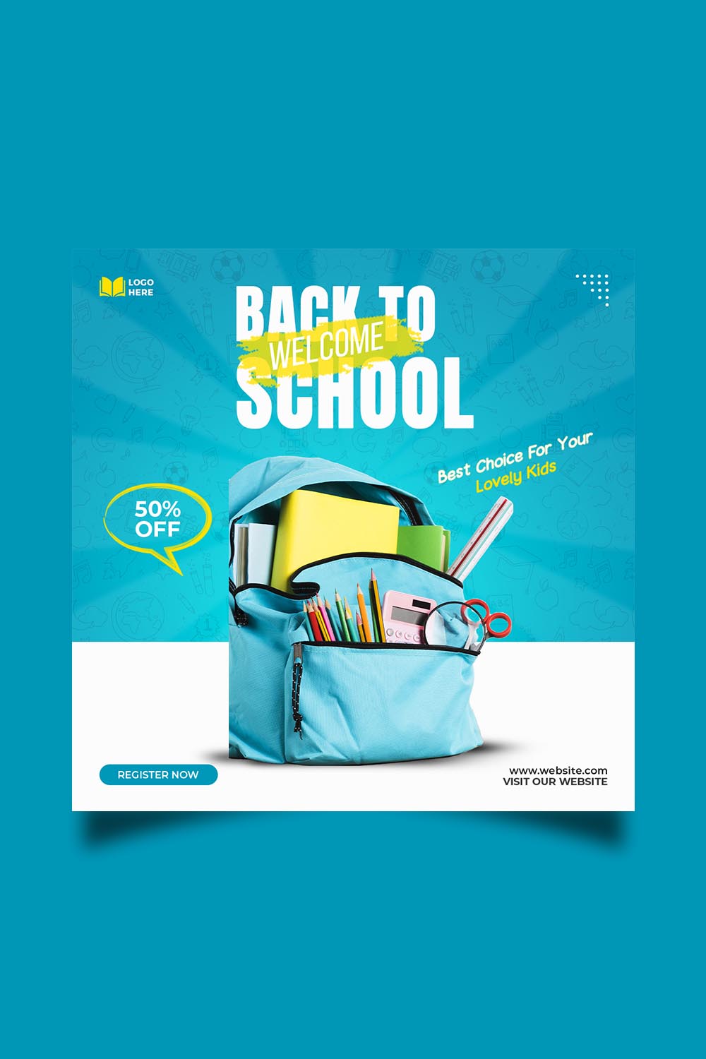 Back to school admission media post design template pinterest preview image.