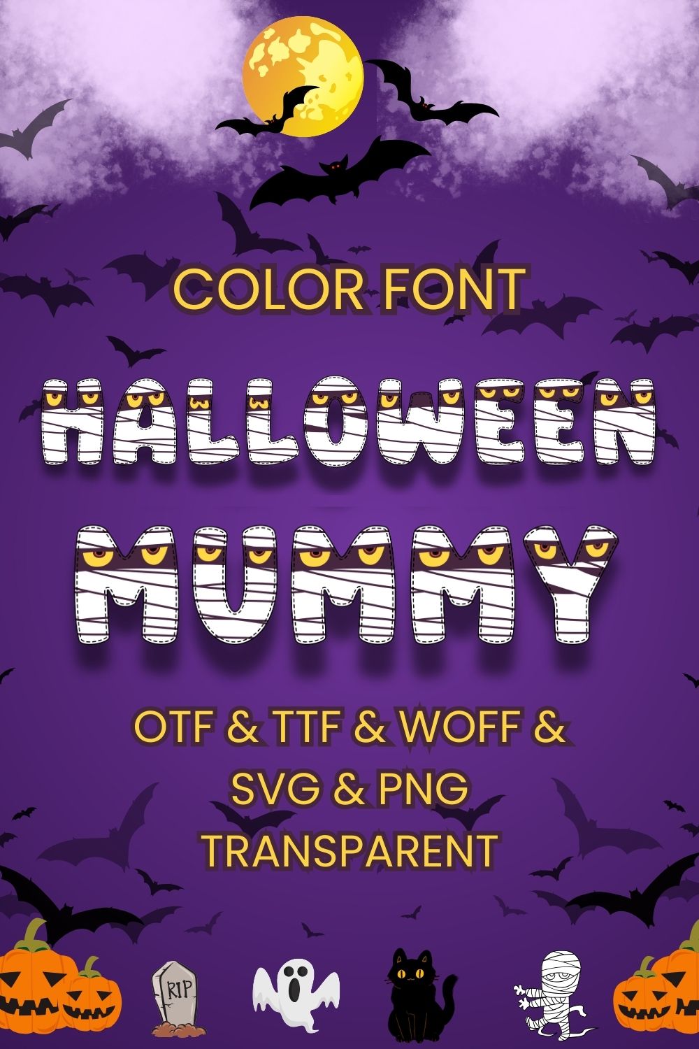 Halloween Mummy Font pinterest preview image.