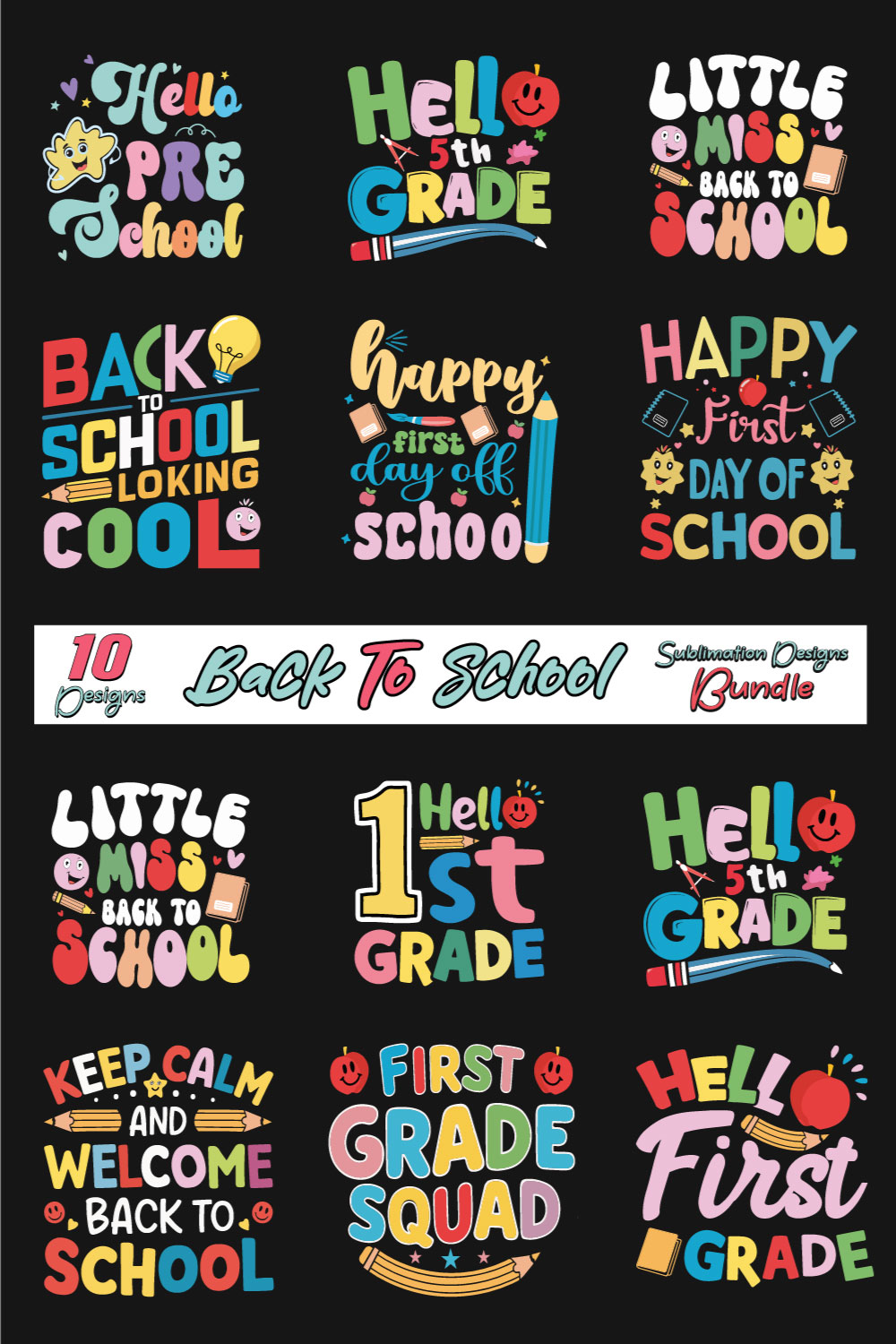 Back to School Sublimation Bundle 11 pinterest preview image.