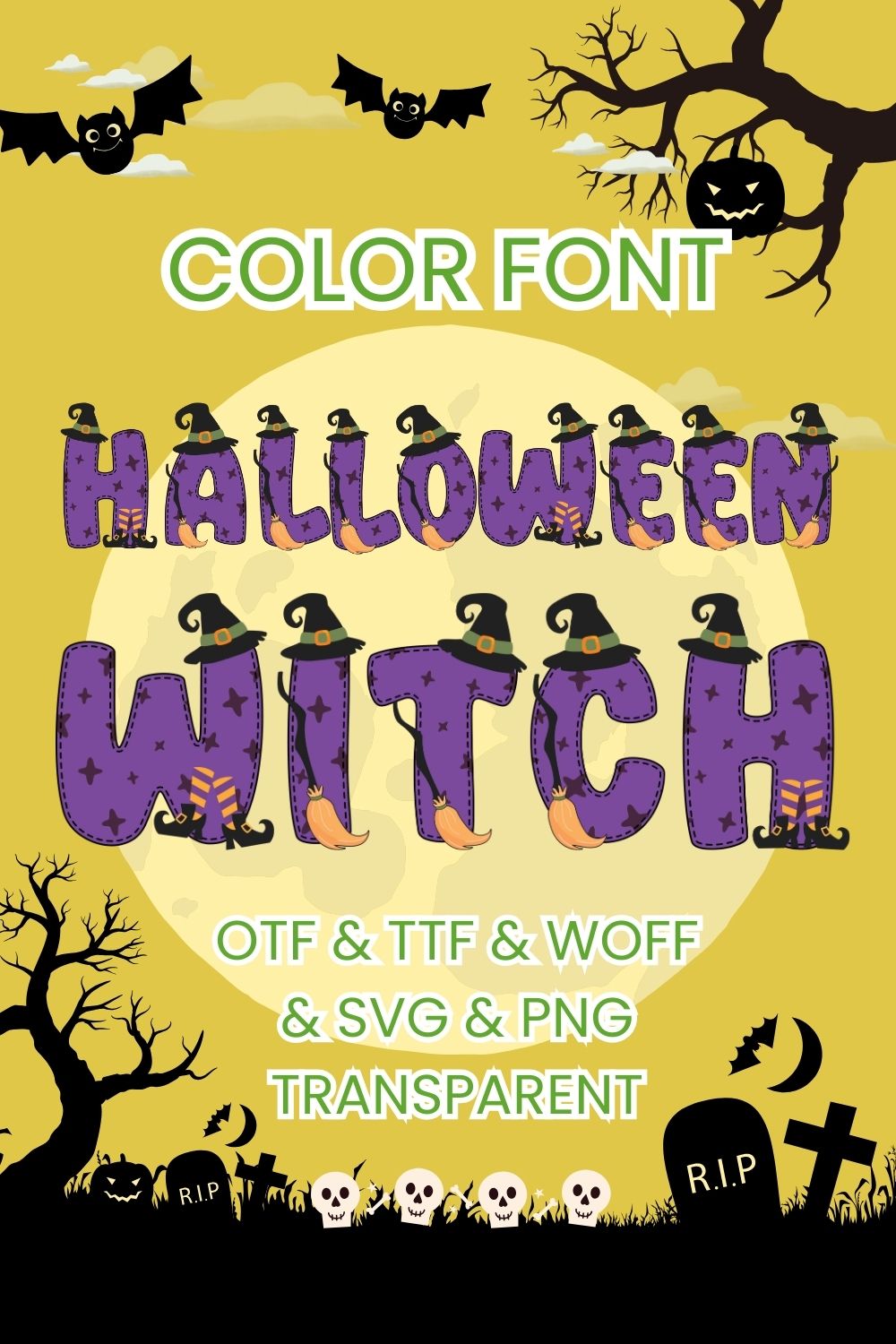 Halloween Witch Font pinterest preview image.