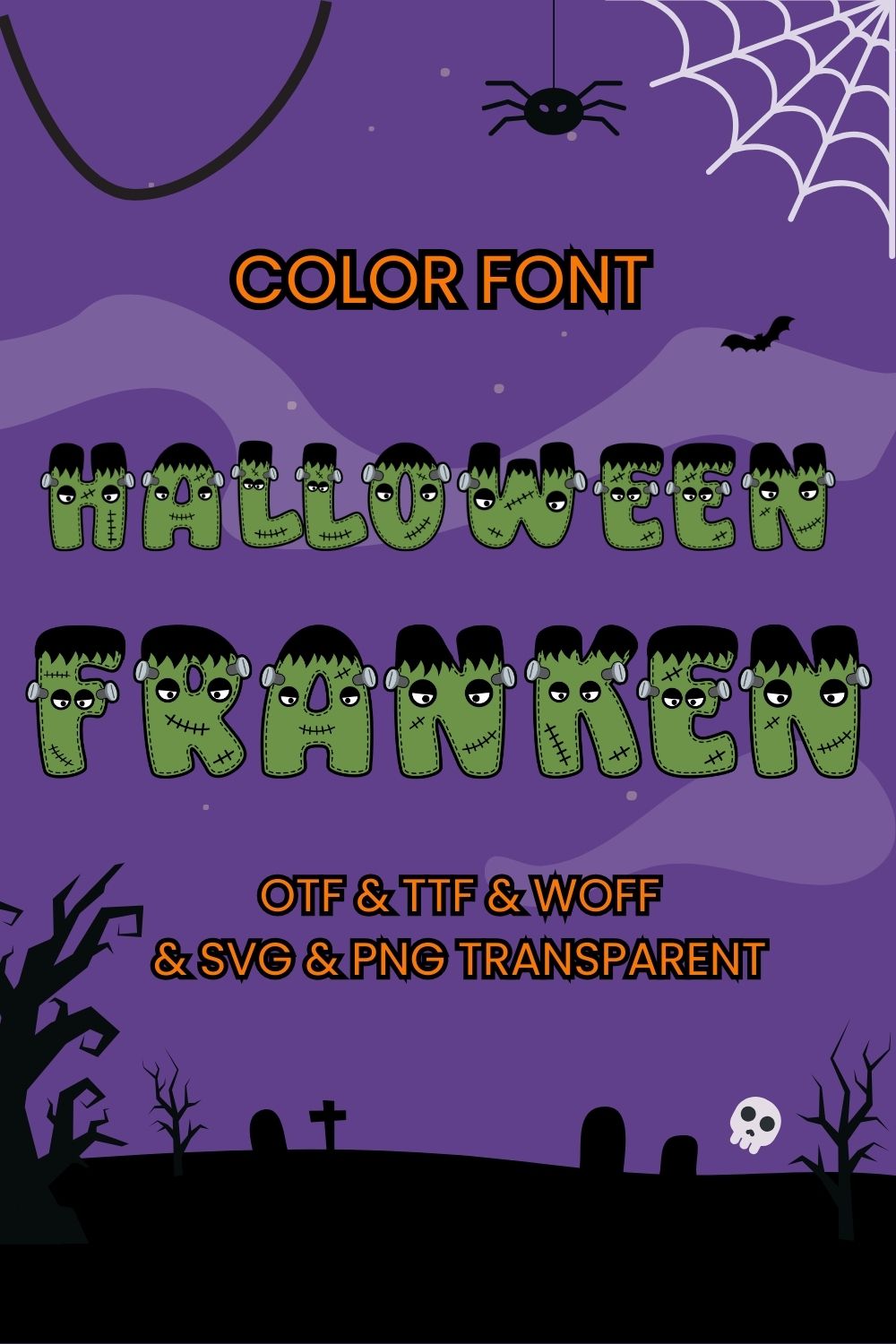 Halloween Franken Font pinterest preview image.