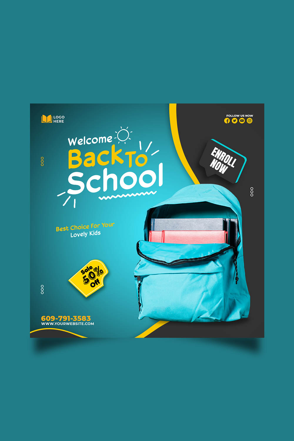 Back to school admission media post design template pinterest preview image.