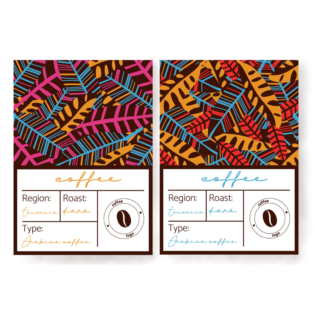 Coffee Label Template with Leaves preview image.