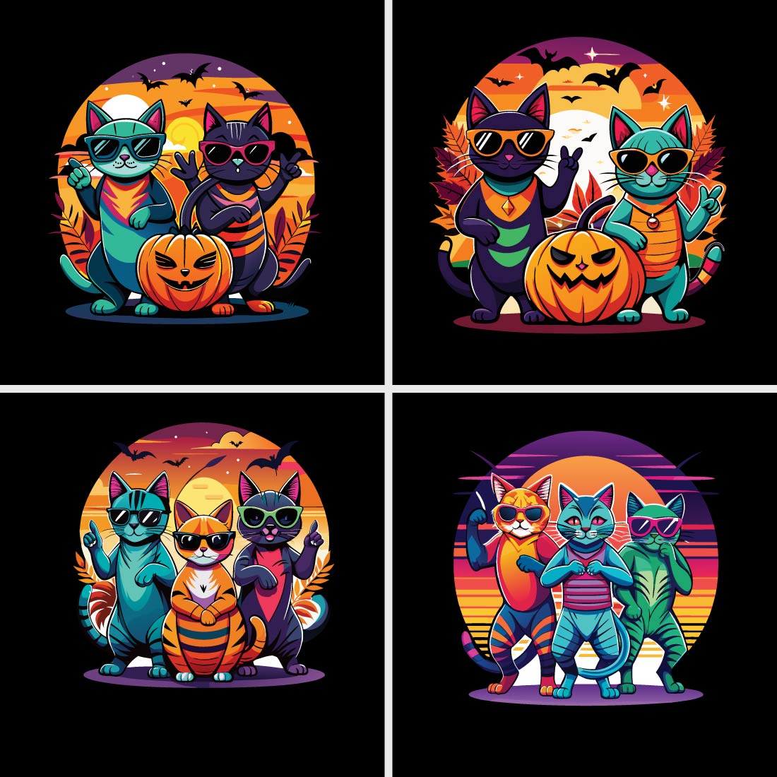 22 Design Halloween Colorfully cat vector t shirt Bundle preview image.