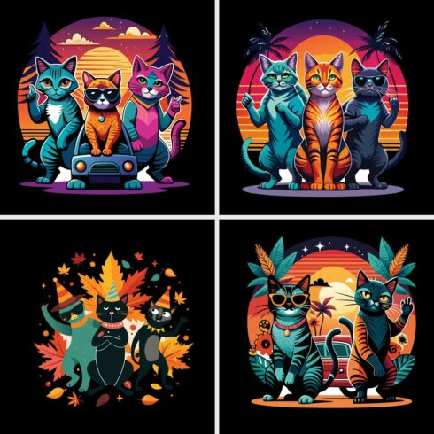 22 Design Halloween Colorfully cat vector t shirt Bundle cover image.