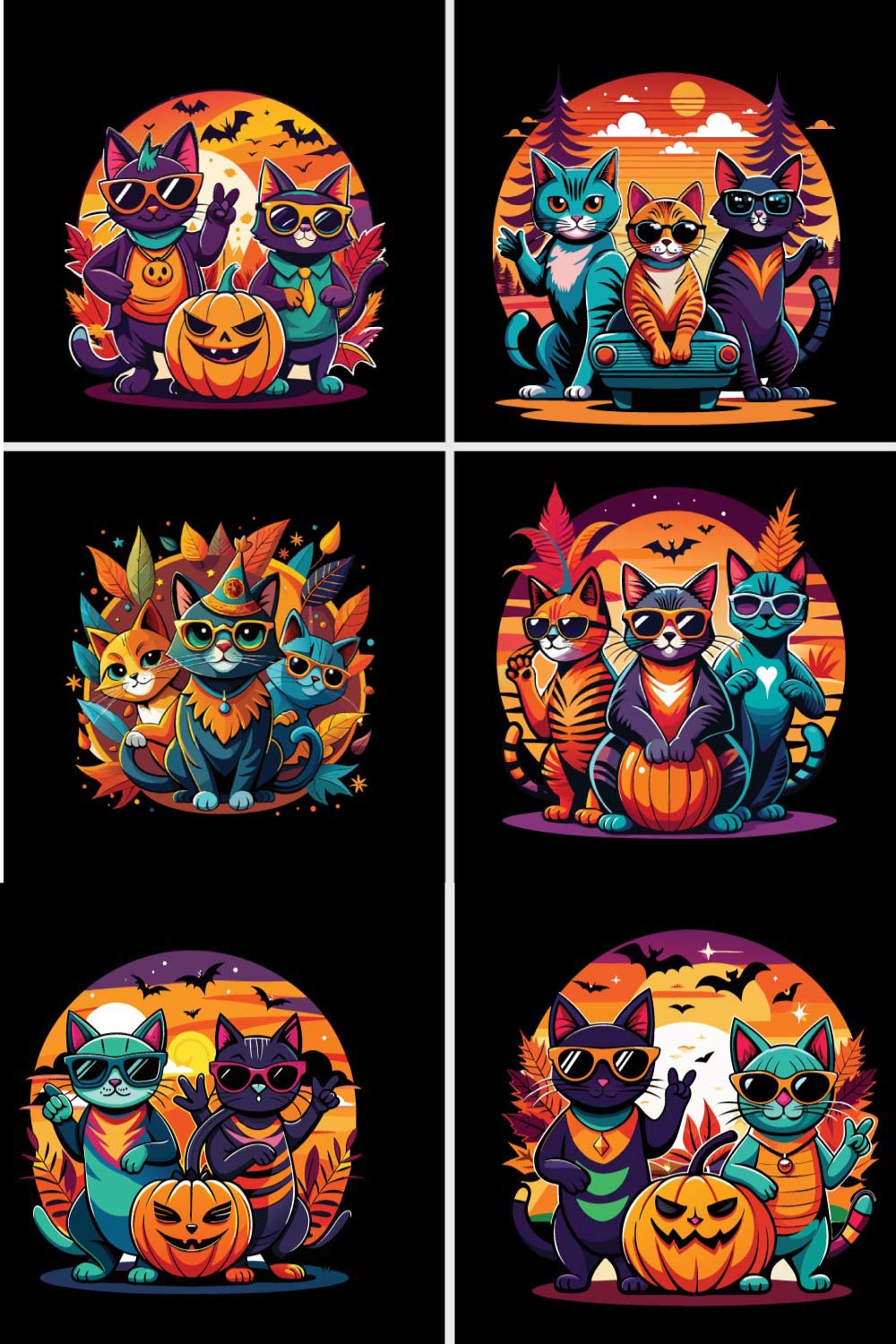 22 Design Halloween Colorfully cat vector t shirt Bundle pinterest preview image.