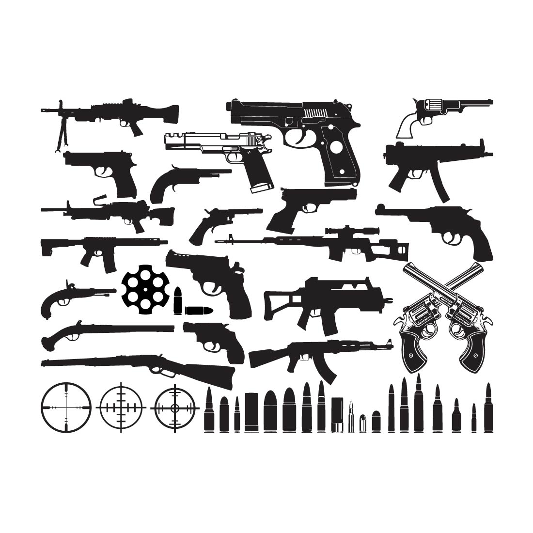Guns SVG/ Military Weapon svg/ Pistol Svg/ Weapon svg/ clipart/ silhouette/ cut file/ cricut/ decal file/ digital file/ stencil file preview image.