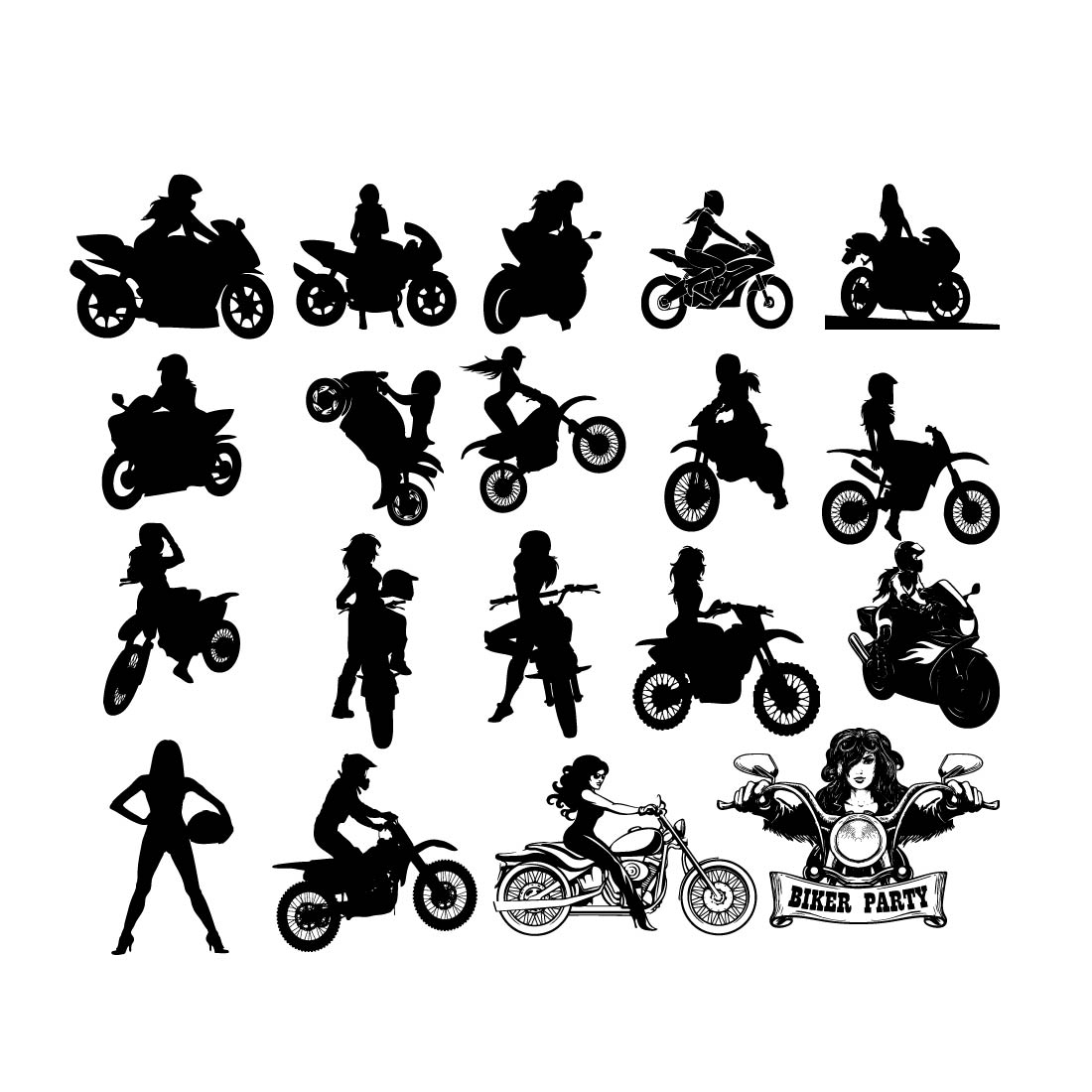 Biker Girl SVG, Motorcycle Woman SVG, Woman Biker Svg, Woman Motorcycle, Lady Motorycle SVG Silhouette Cut Files, svg | cnc Cut File preview image.