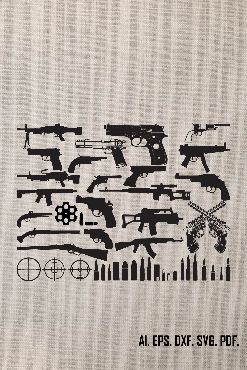 Guns SVG/ Military Weapon svg/ Pistol Svg/ Weapon svg/ clipart/ silhouette/ cut file/ cricut/ decal file/ digital file/ stencil file pinterest preview image.