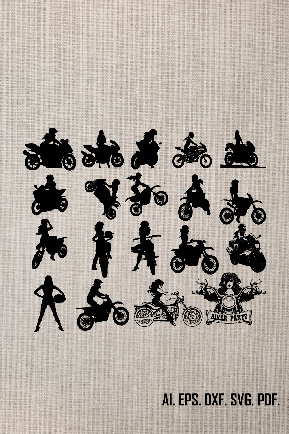 Biker Girl SVG, Motorcycle Woman SVG, Woman Biker Svg, Woman Motorcycle, Lady Motorycle SVG Silhouette Cut Files, svg | cnc Cut File pinterest preview image.