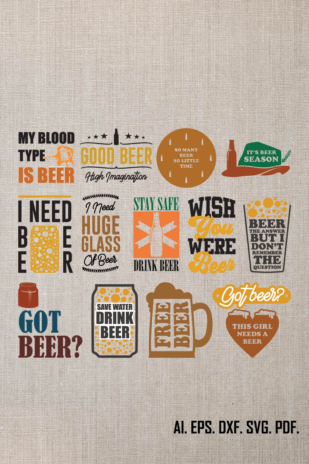 Beer SVG Bundle, Beer Quotes SVG Designs, Beer Glass SVG, Alcohol Quotes Svg Png Dxf Eps, Beer Svg file for Cricut, Silhouette, Cut file pinterest preview image.