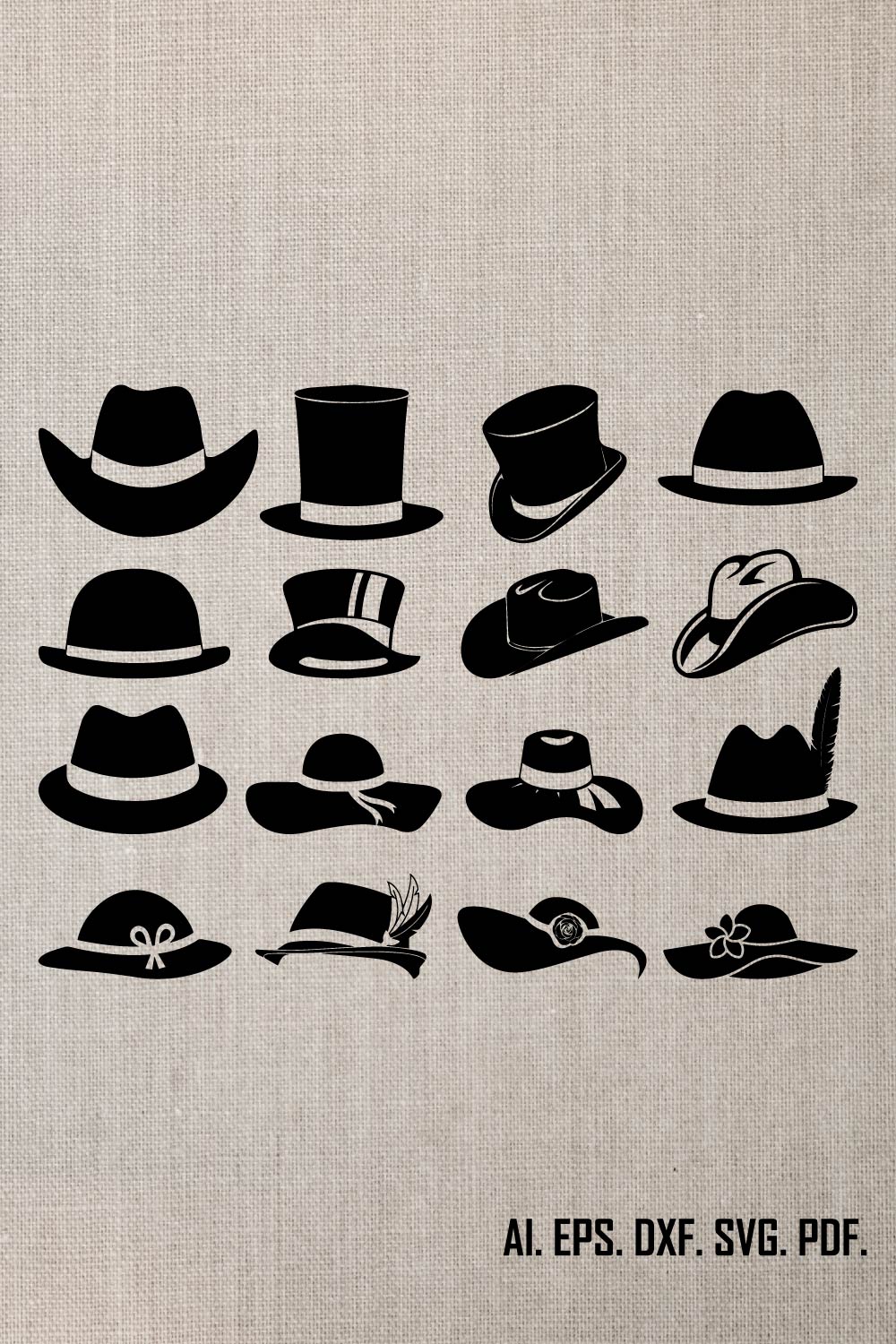 Cowboy Hat SVG, Cowboy Hat Vector, Cricut file, Clipart, Silhouette, Cuttable Design, Dxf, Png & Eps Designs pinterest preview image.