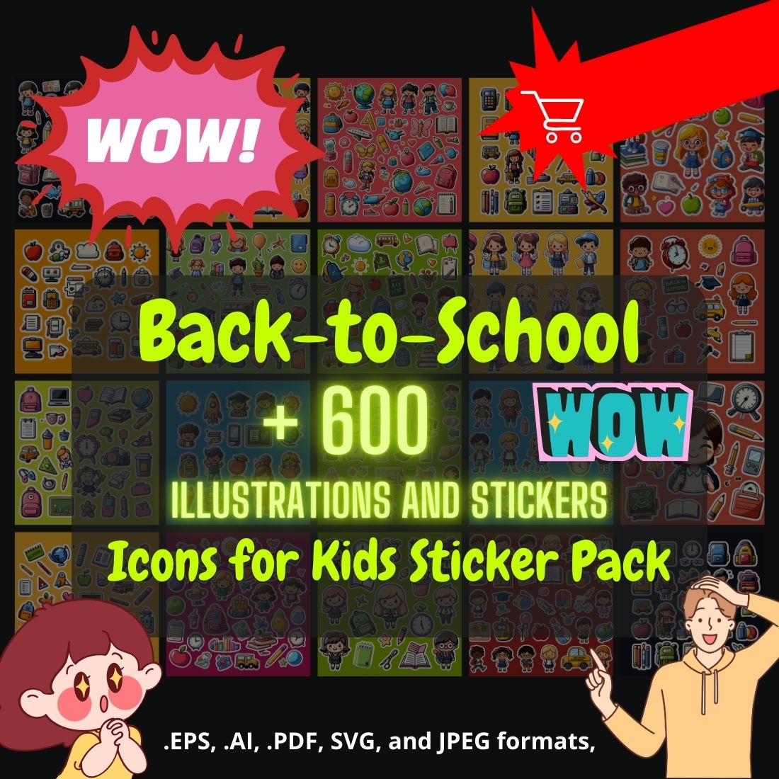 Back-to-School Icons for Kids Sticker preview image.