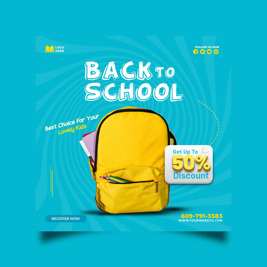 Back to school admission media post design template cover image.