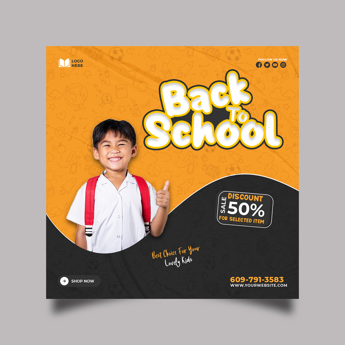 Back to school admission media post design template cover image.