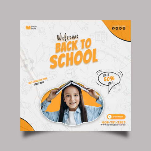 Back to school admission media post design template cover image.