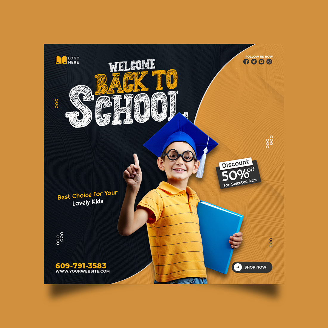 Back to school admission media post design template cover image.