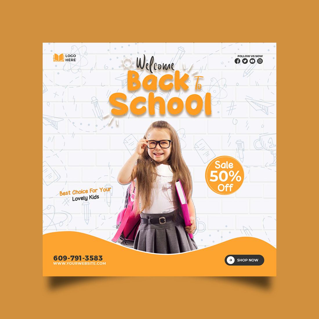 Back to school admission media post design template preview image.