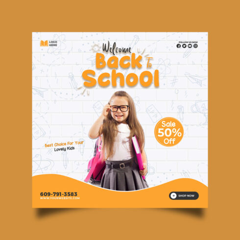 Back to school admission media post design template cover image.