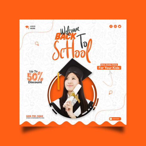 Back to school admission media post design template cover image.