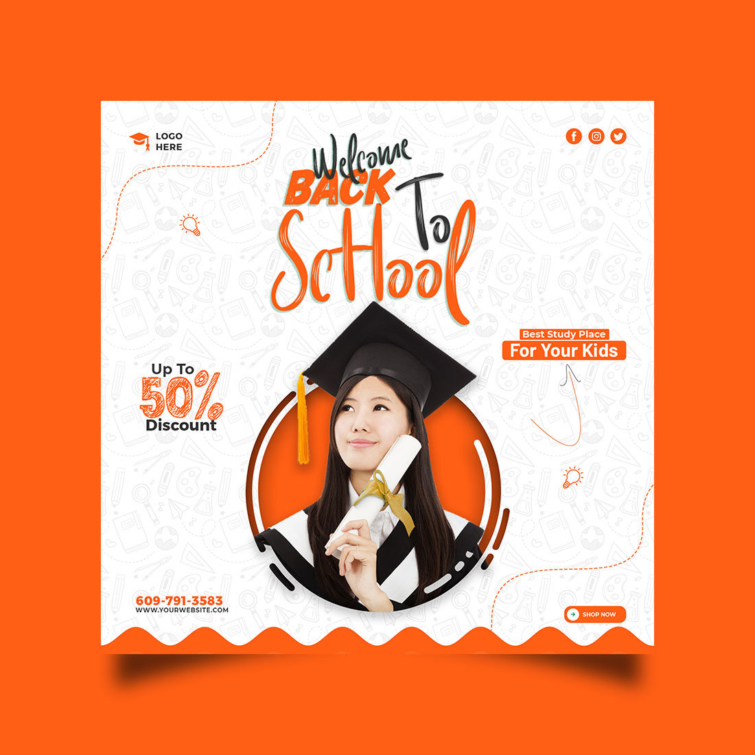 Back to school admission media post design template cover image.