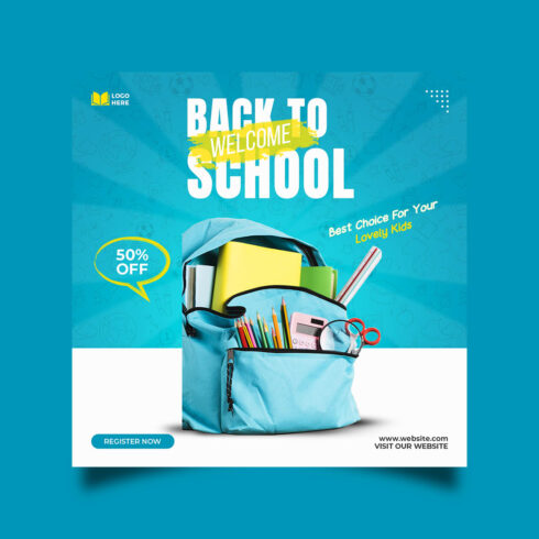 Back to school admission media post design template cover image.