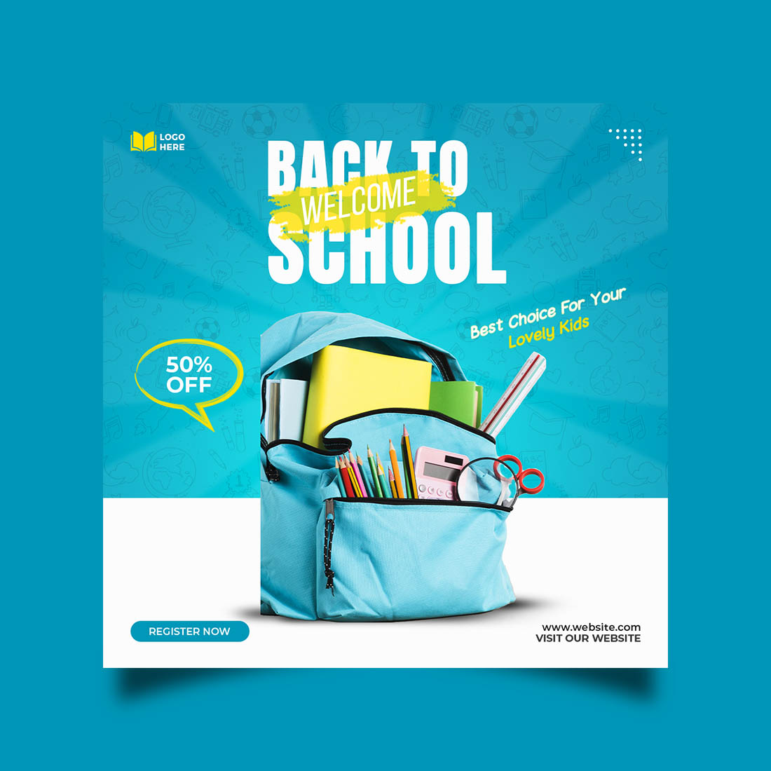 Back to school admission media post design template preview image.