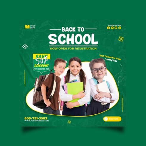 Back to school admission media post design template cover image.