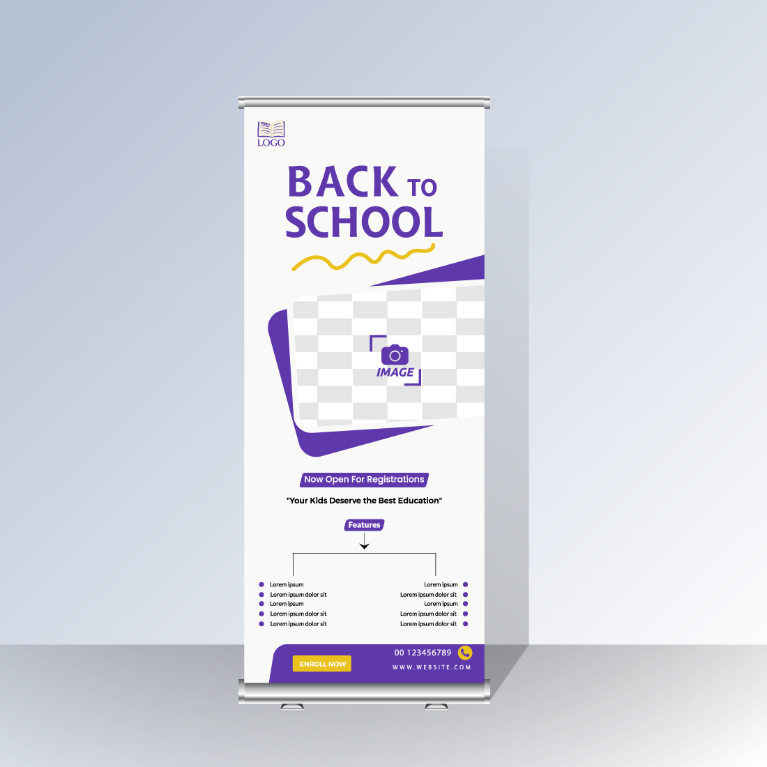 Back to school admission roll up banner preview image.