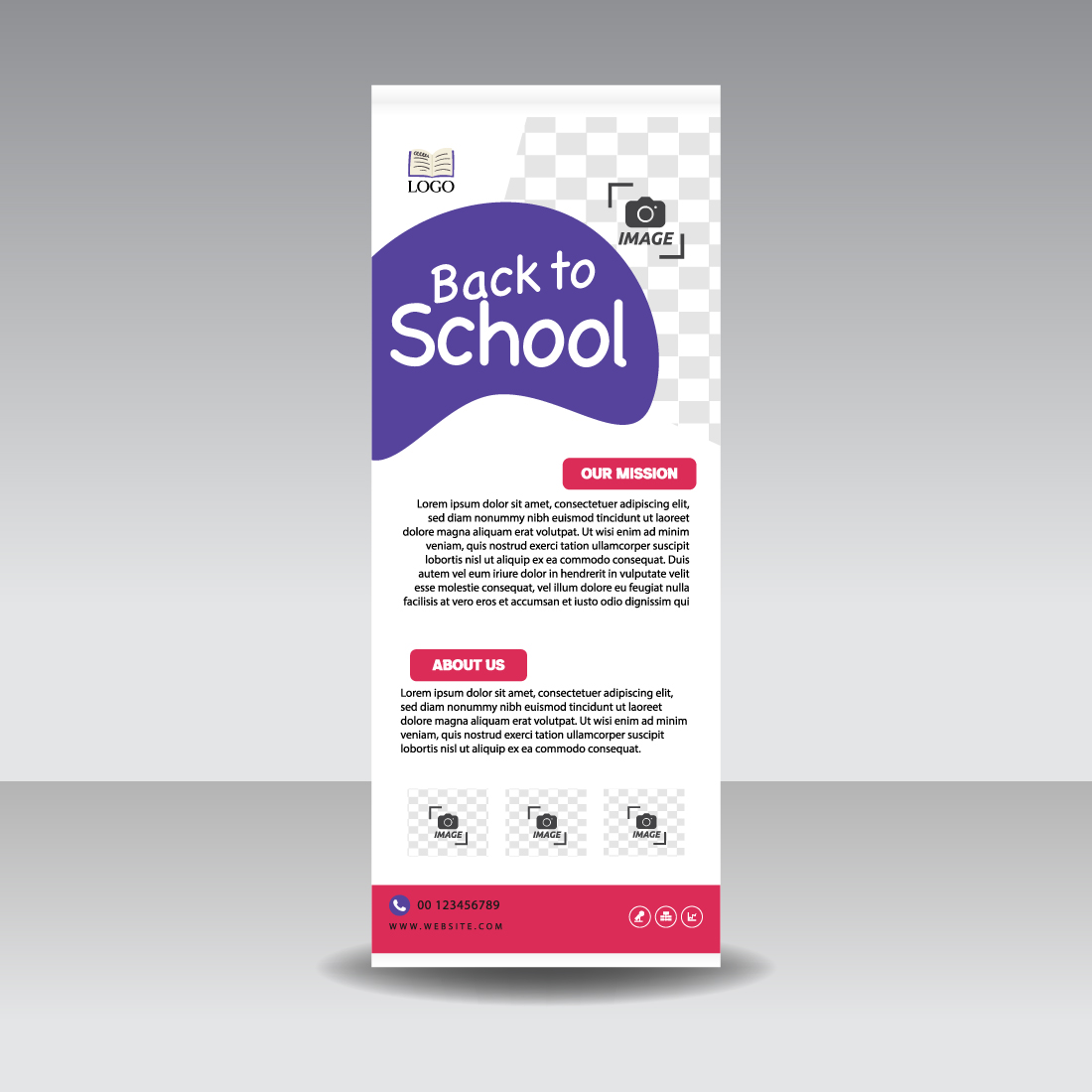 Back to school admission roll up banner preview image.